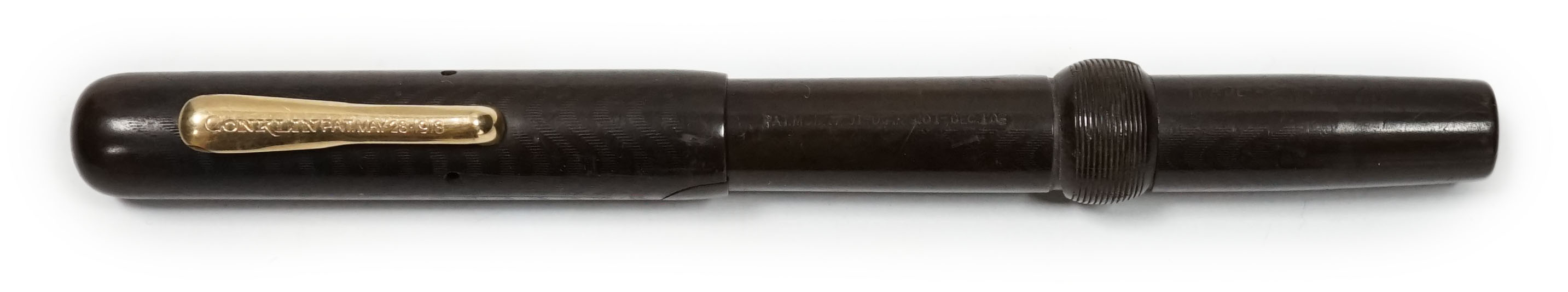 A rare Conklin Crescent hard rubber fountain pen, 18K Conklin 2 nib, cap with clip, patented 1918